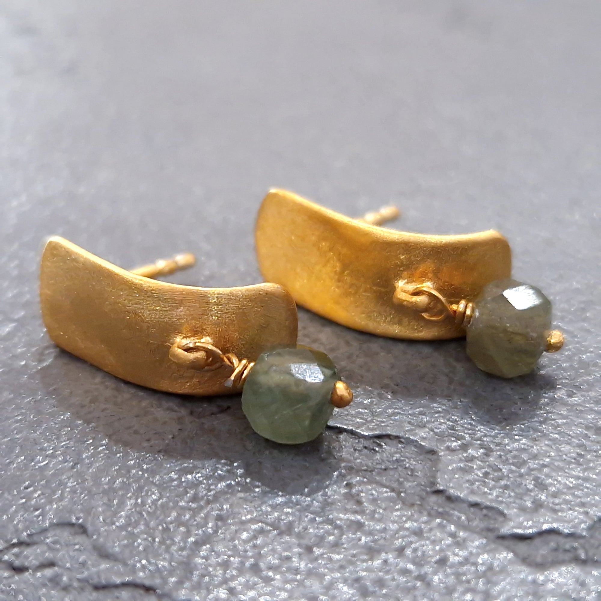 Gold apatite cube stud earrings.