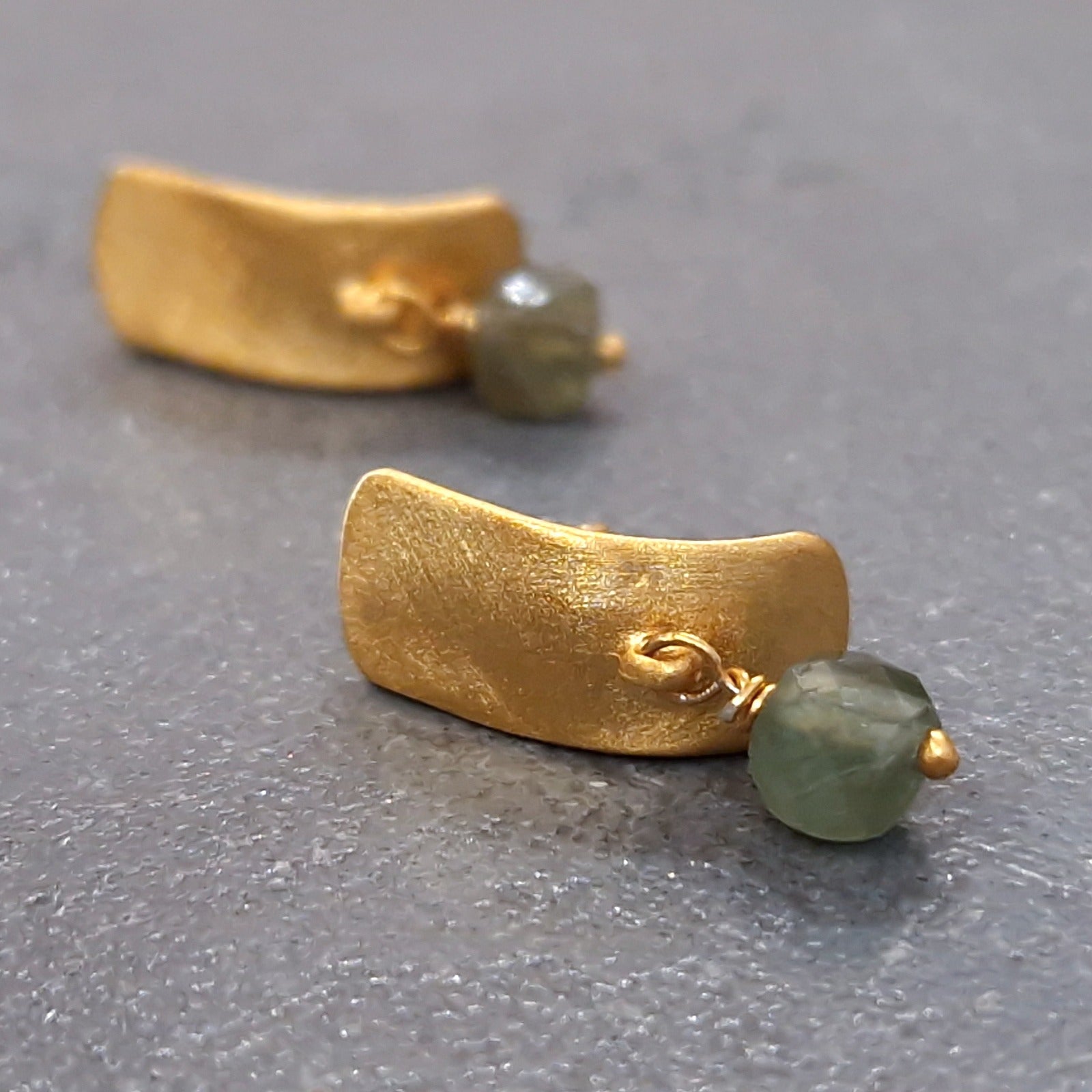 Gold apatite cube stud earrings.