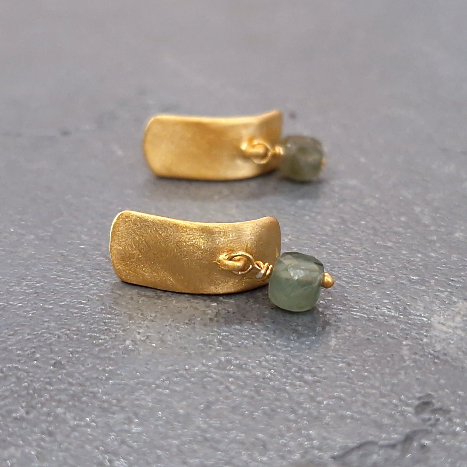 Gold apatite cube stud earrings.