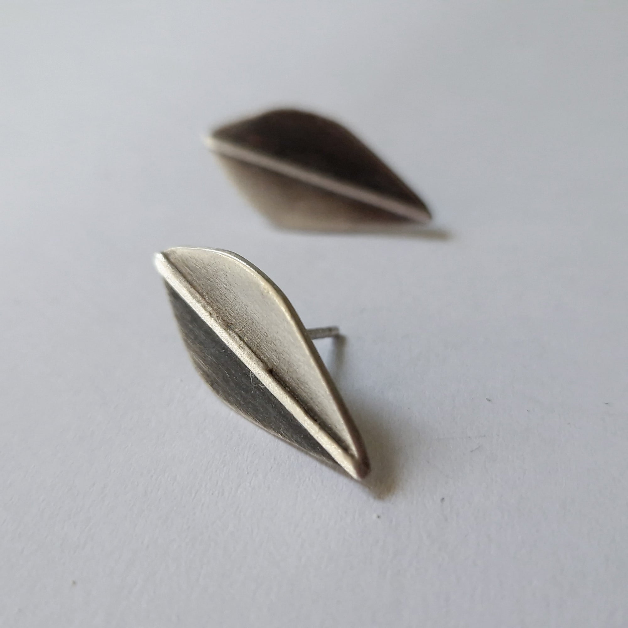 Silver stud earrings «Οlive leaf»