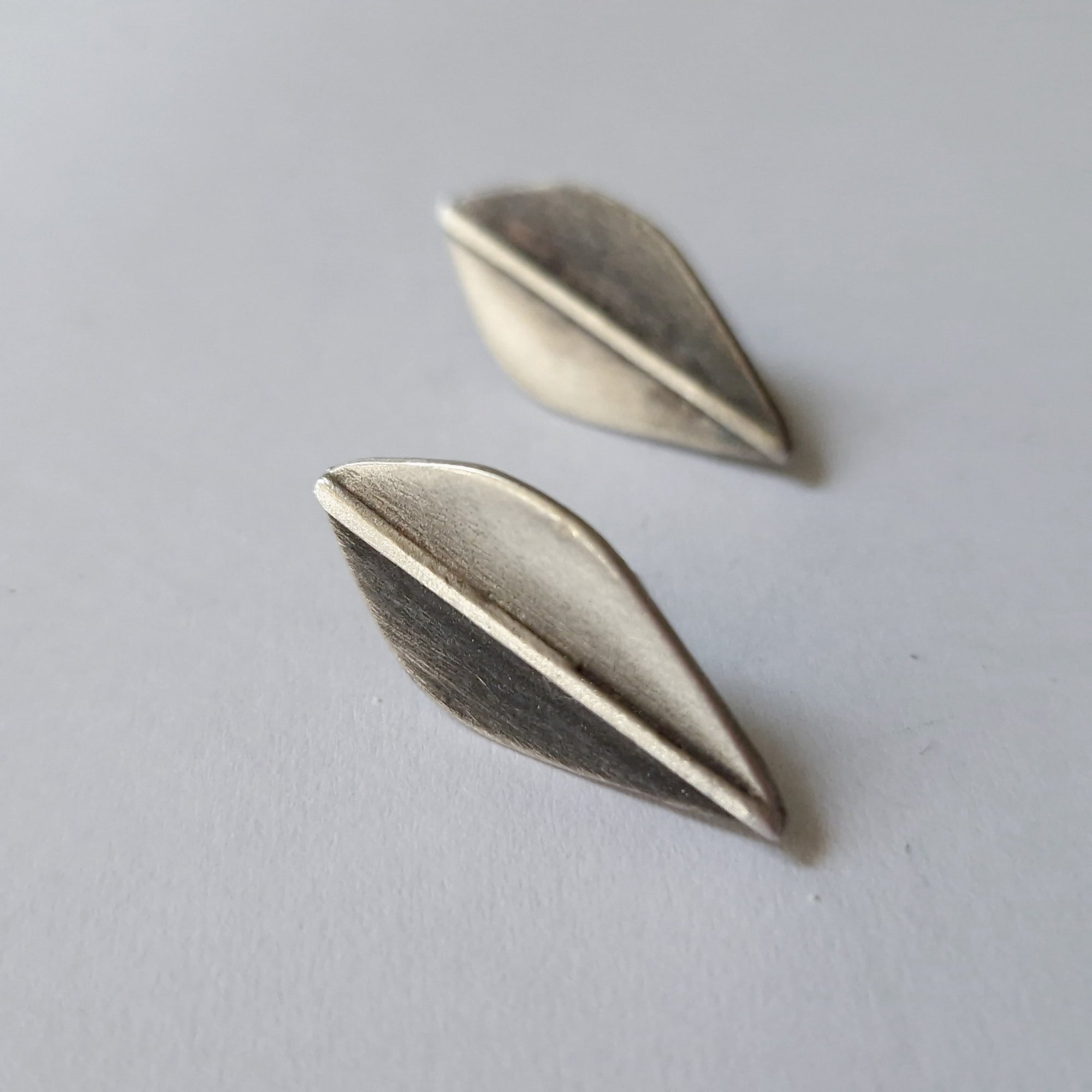 Silver stud earrings «Οlive leaf»
