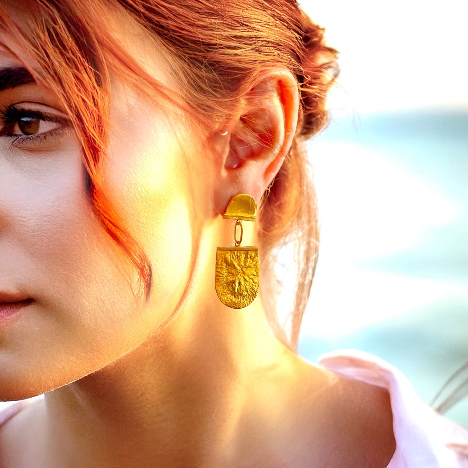 Long dangle gold plated stud earrings