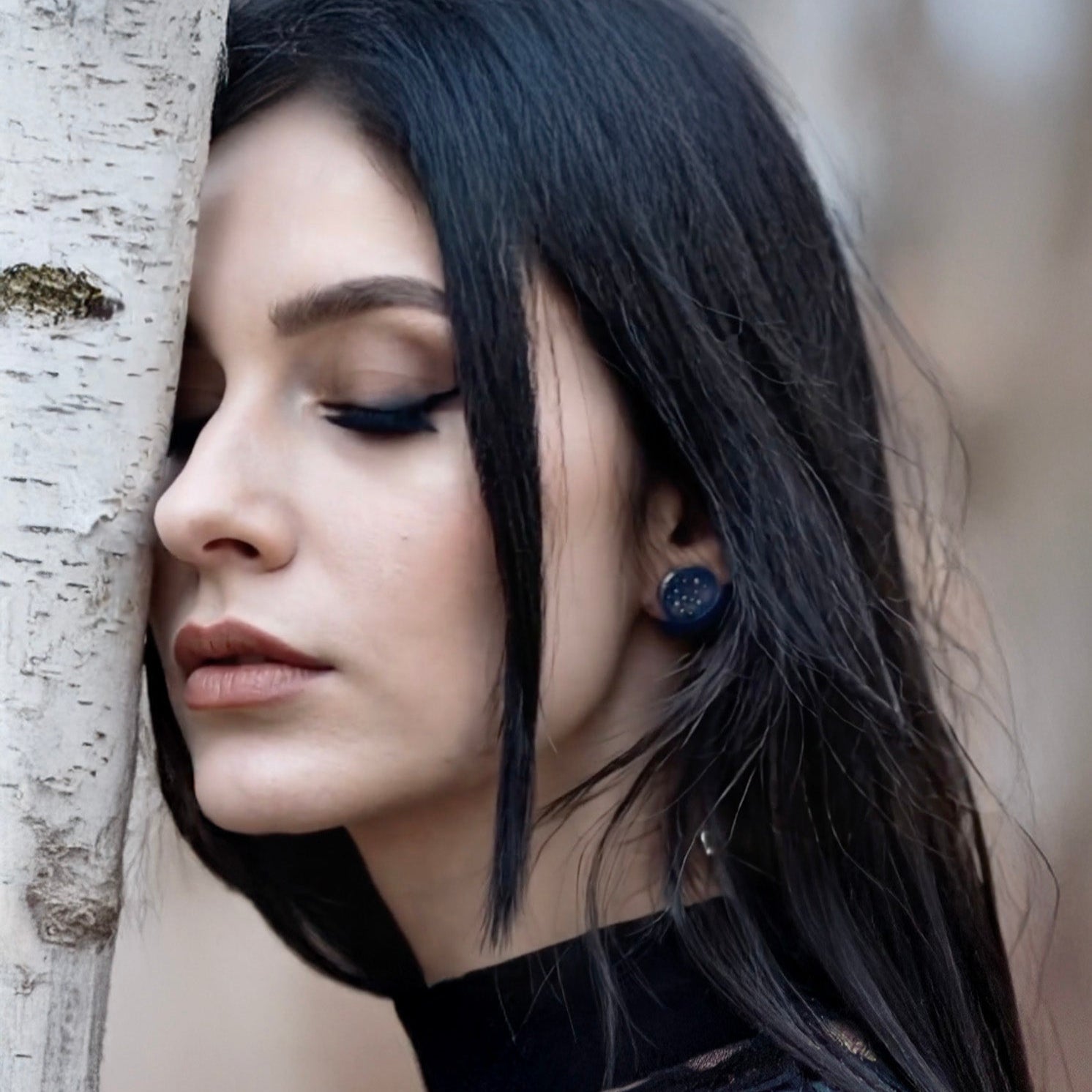 Full Moon silver stud earrings with matte finish, granulation and dark patina
