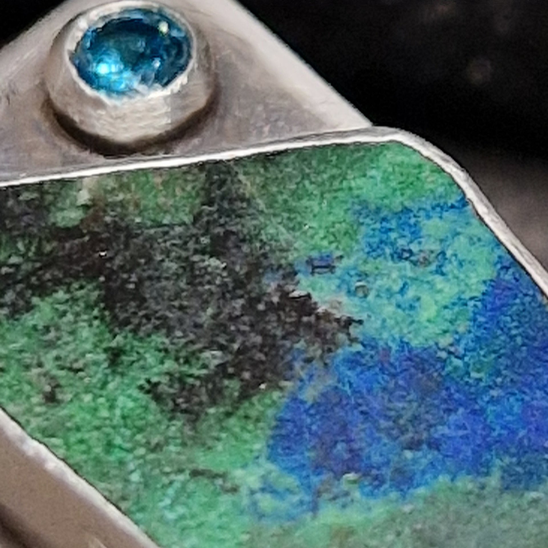 Handmade Malachite & Azurite Ring with Light Blue Zirconia – Sterling Silver Statement Jewelry