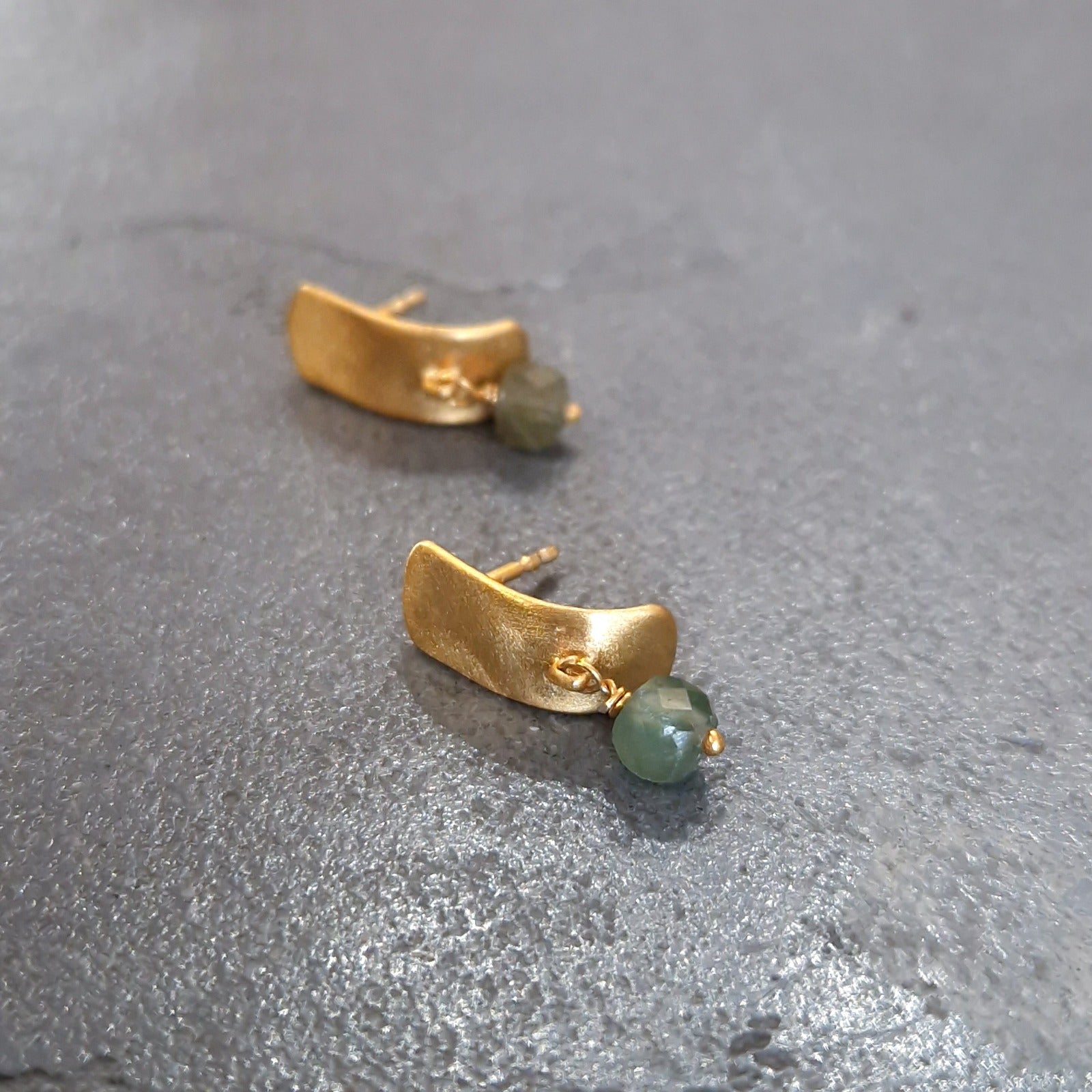 Gold apatite cube stud earrings.