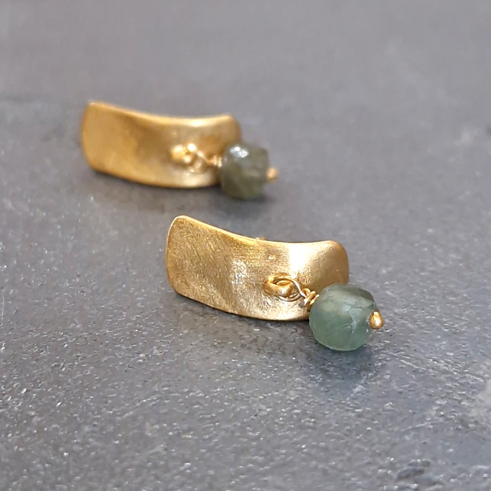 Gold apatite cube stud earrings.