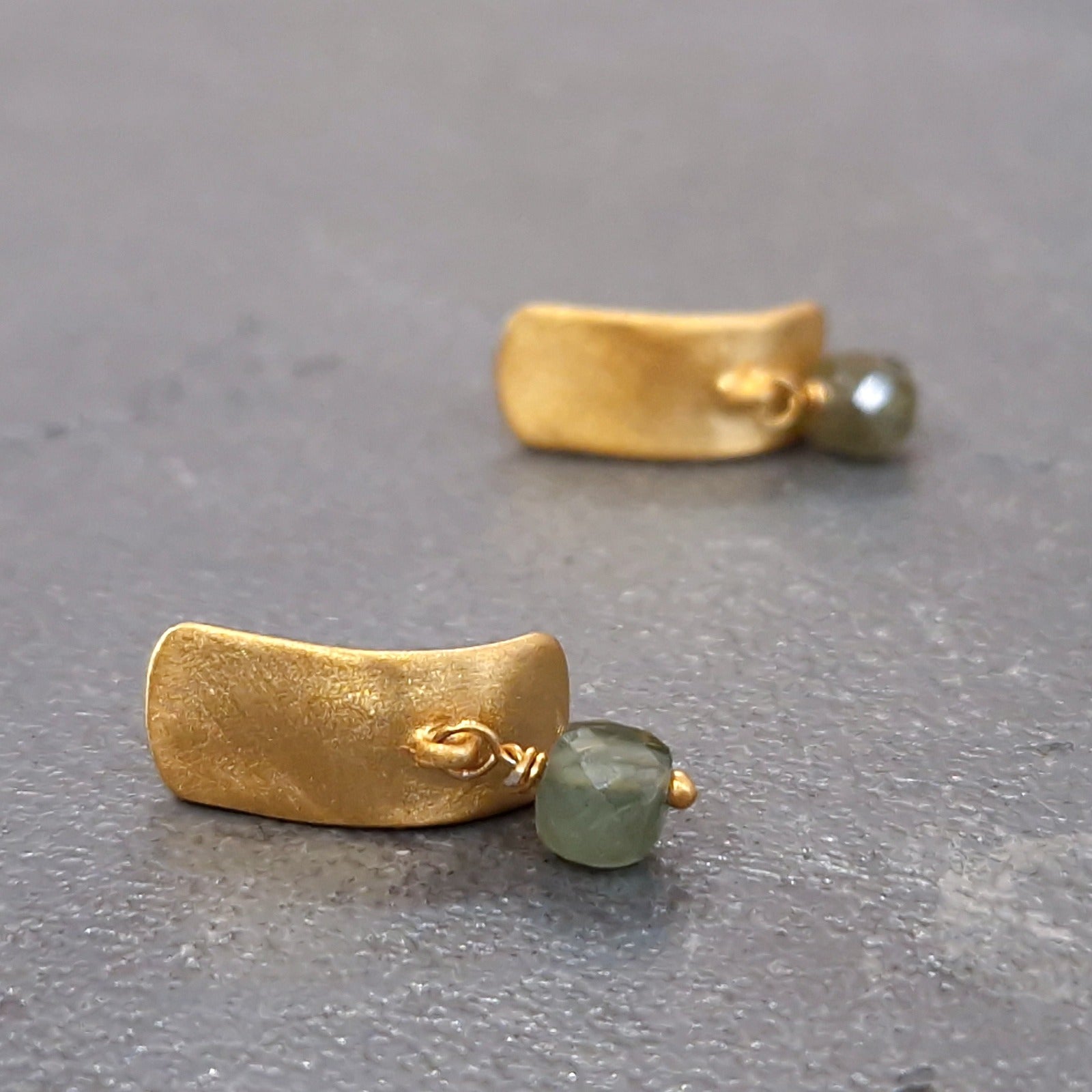 Gold apatite cube stud earrings.