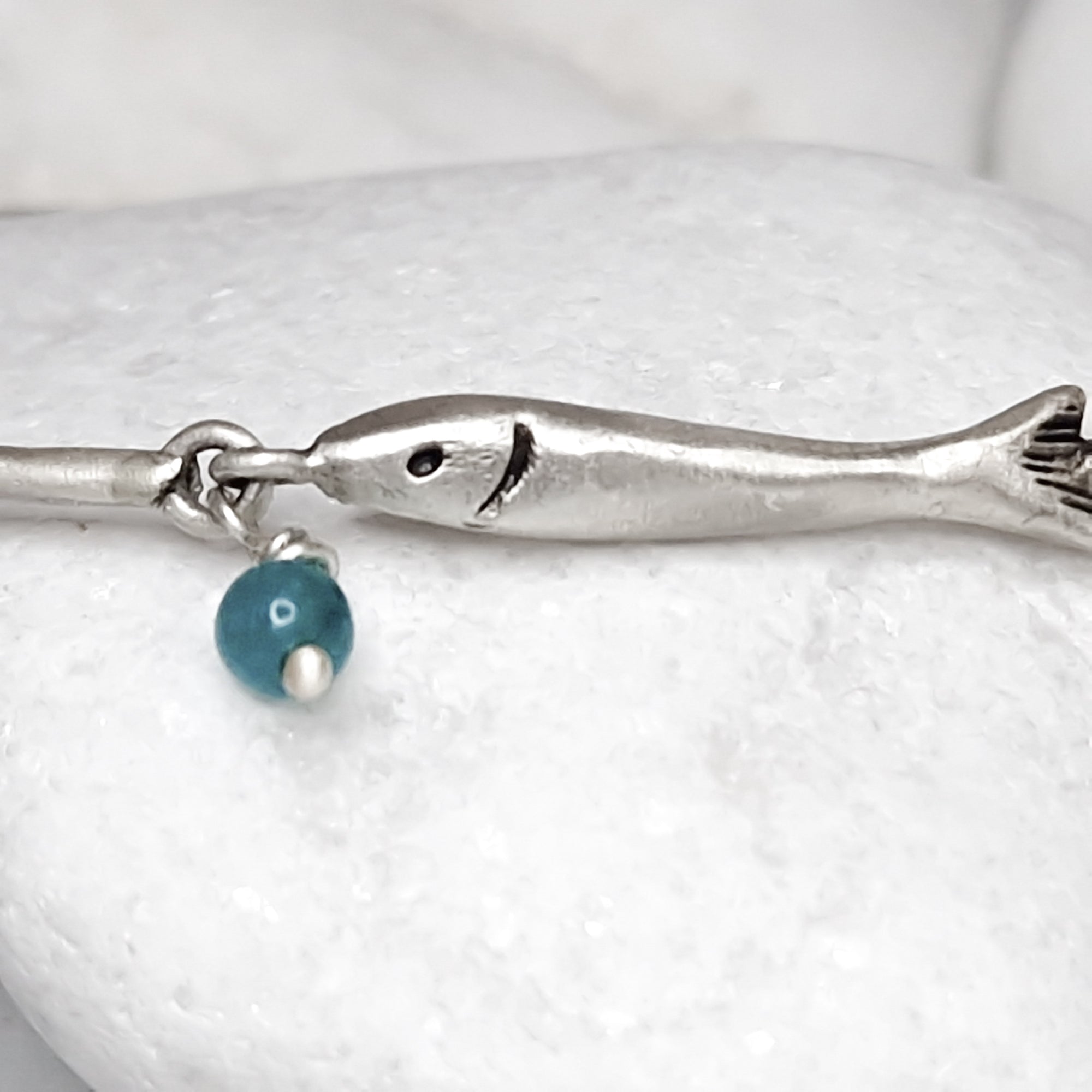 Silver fish braselet with Amazonite