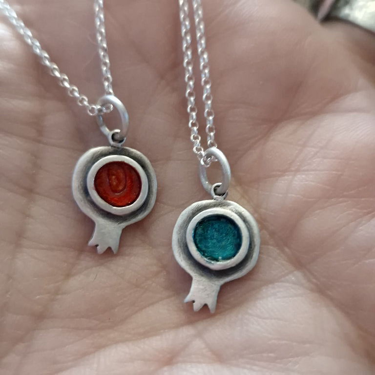 Good luck charm pomegranate necklace with enamel