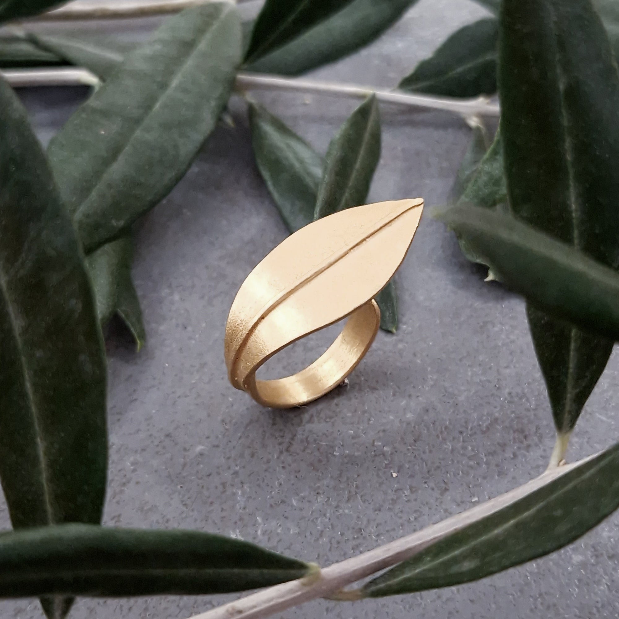 Gold plated ring «Olive Leaves»