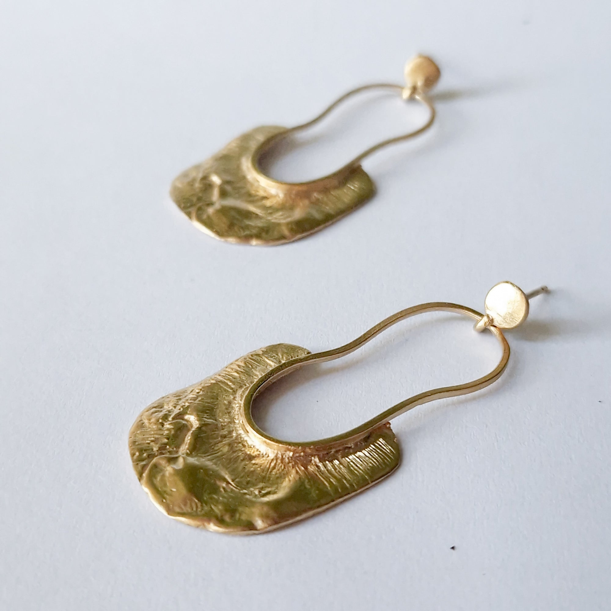 Gold long stud earrings «Volcano»