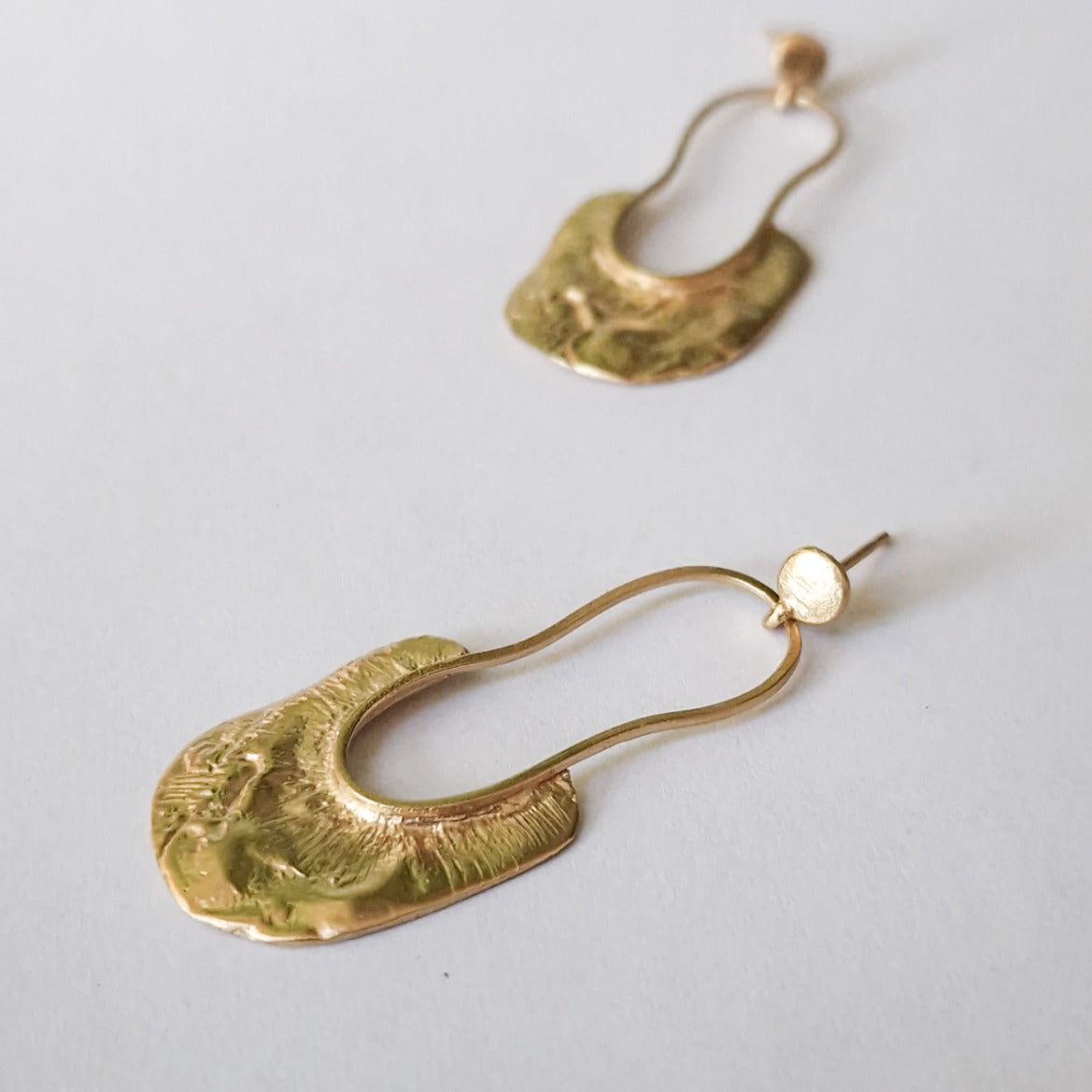 Gold long stud earrings «Volcano»