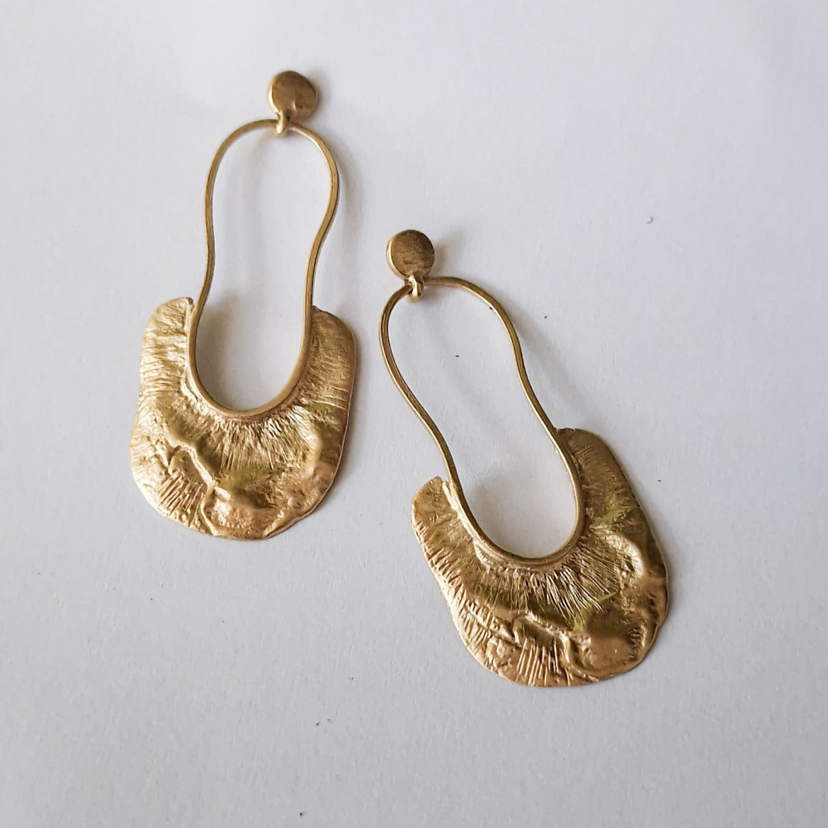 Gold long stud earrings «Volcano»