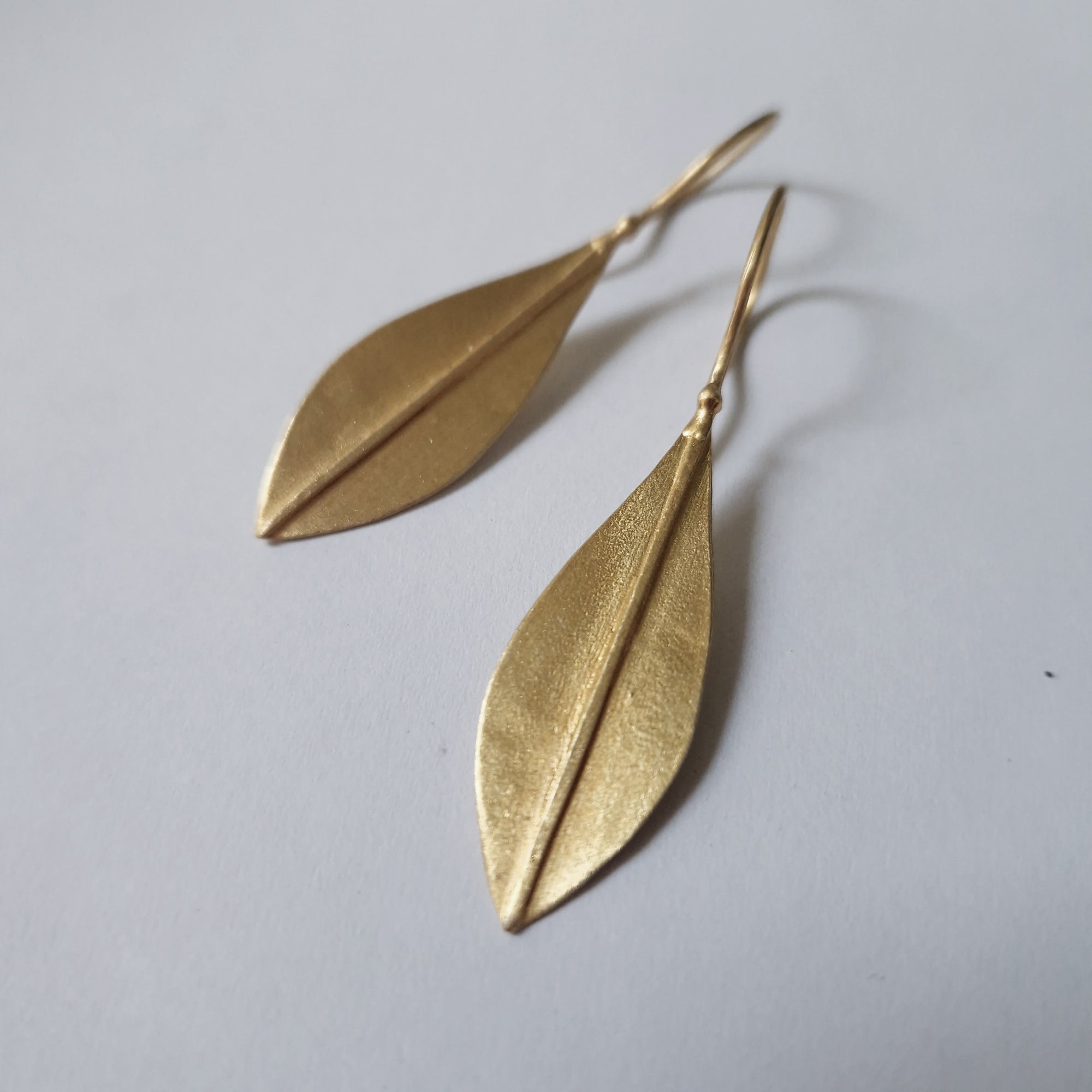 Long gold plated earrings «Olive Leaves»