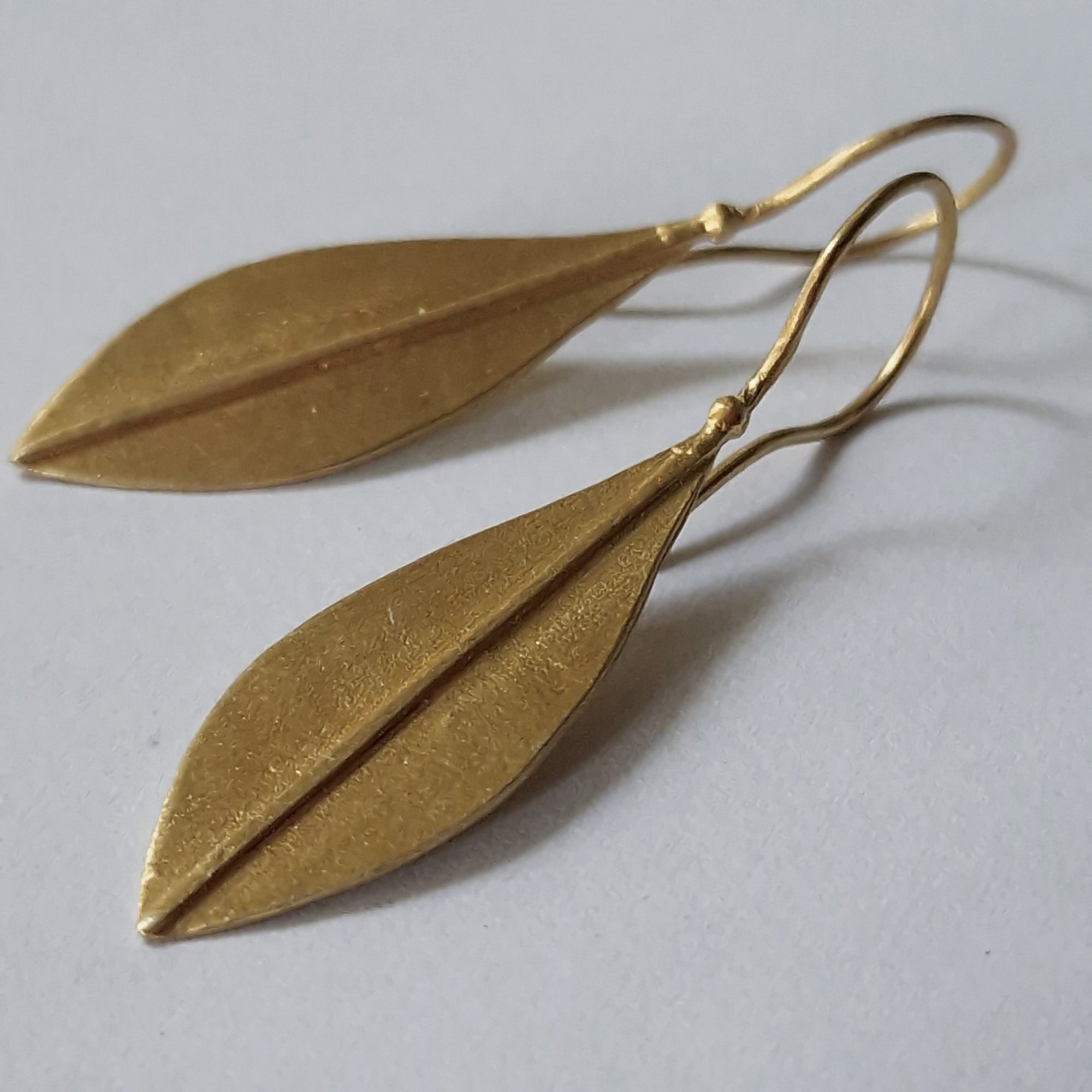 Long gold plated earrings «Olive Leaves»