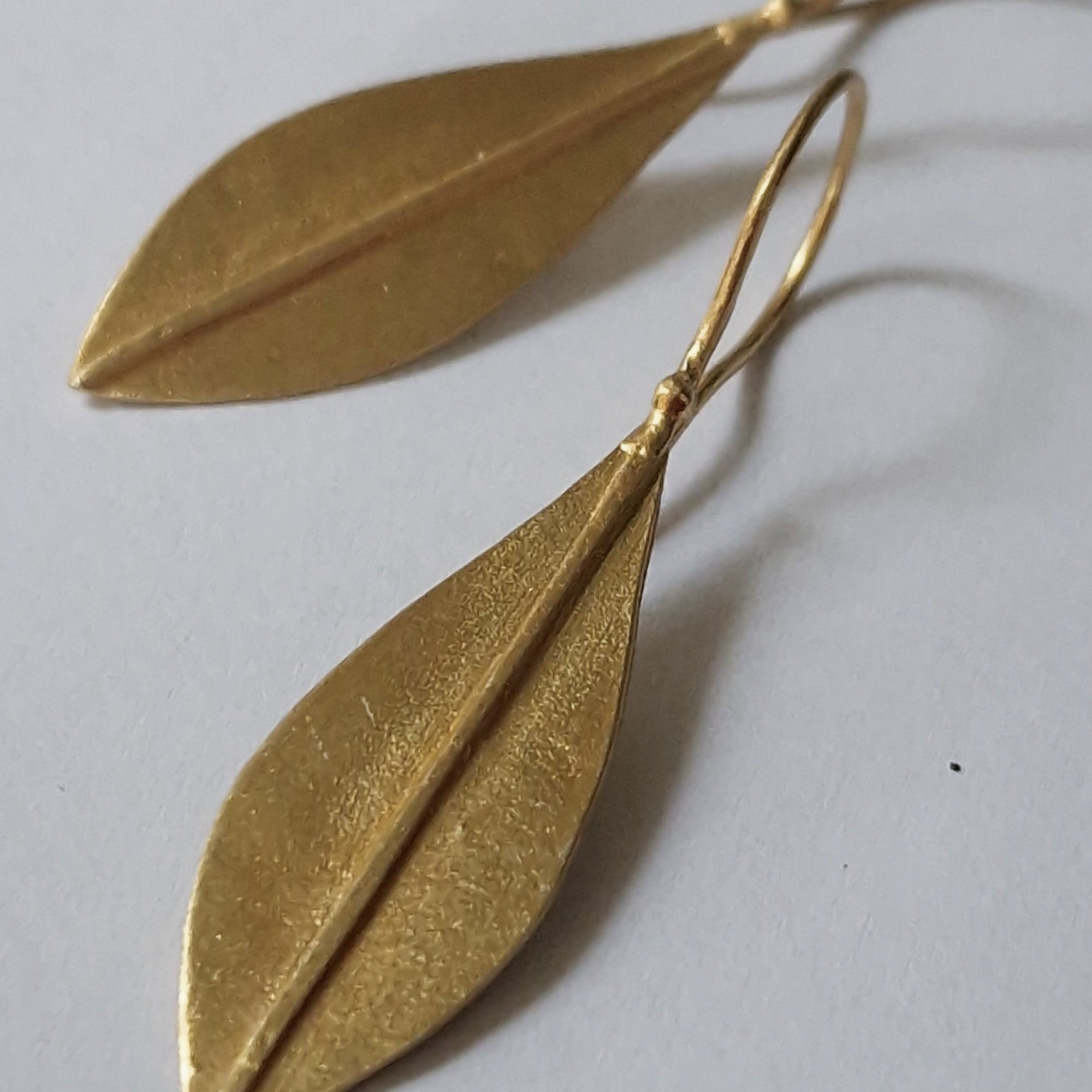 Long gold plated earrings «Olive Leaves»