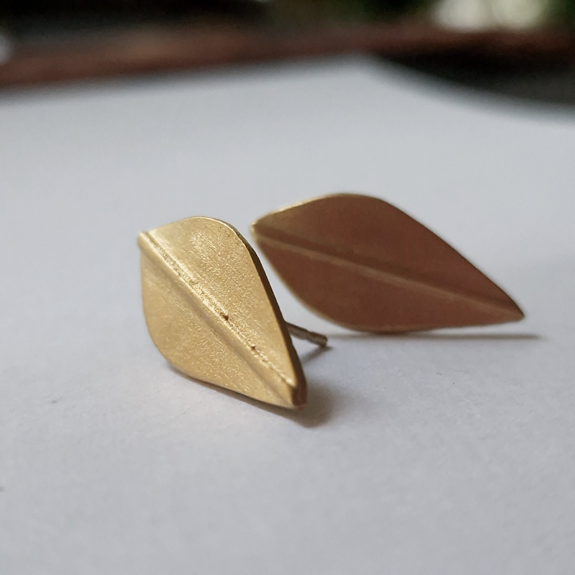 Gold stud earrings «Olive Leaves»