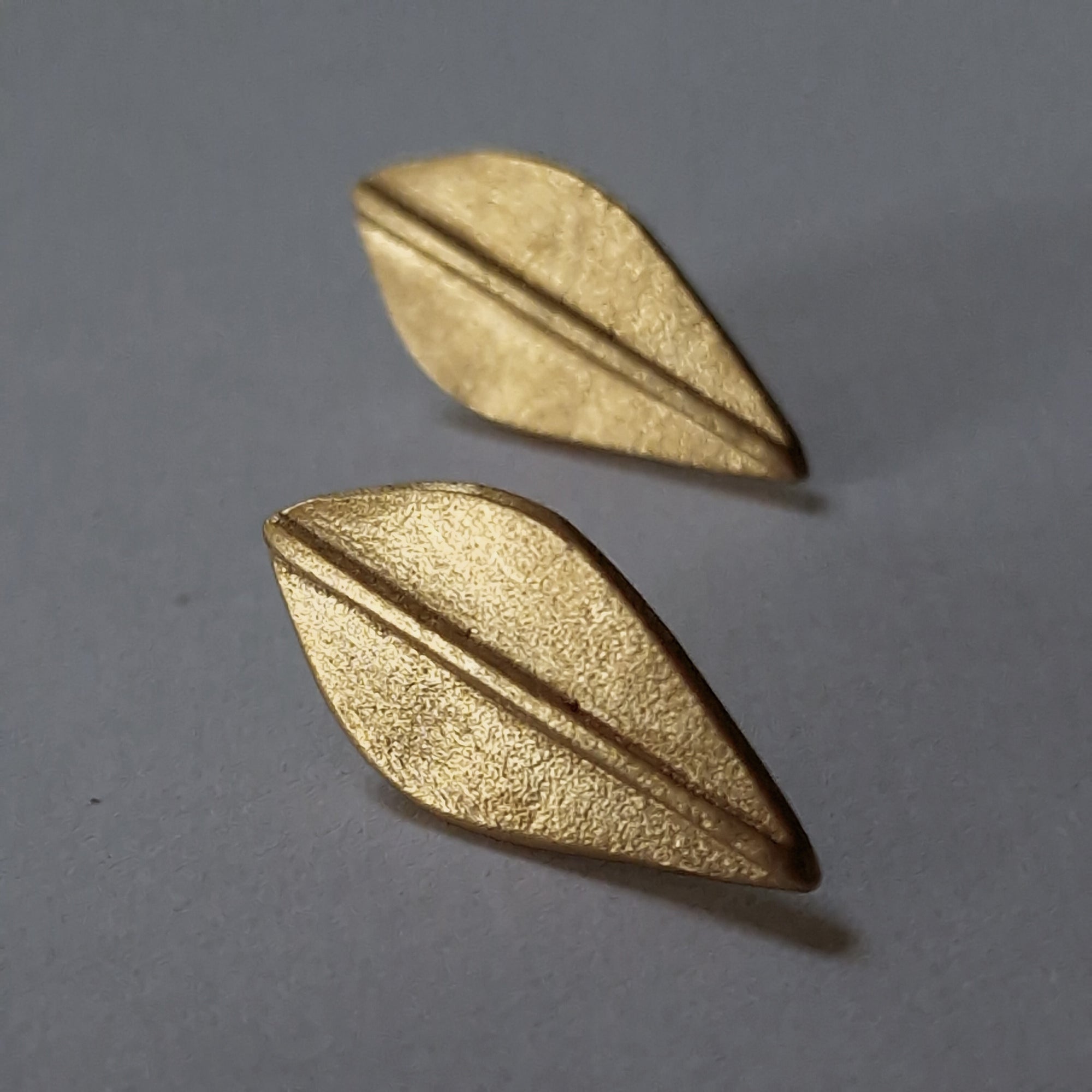 Gold stud earrings «Olive Leaves»