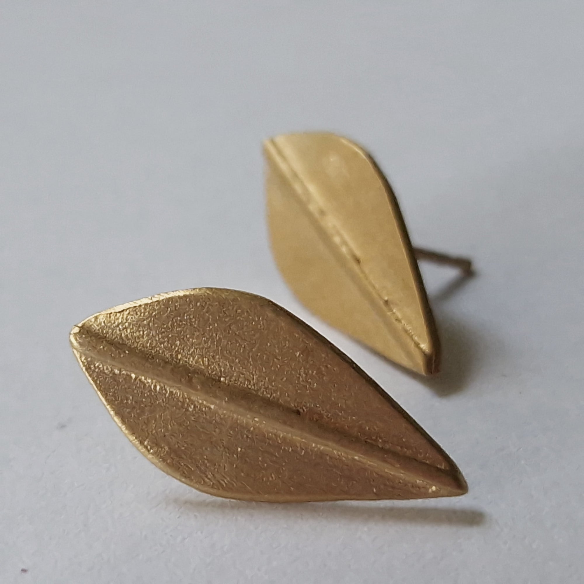 Gold stud earrings «Olive Leaves»