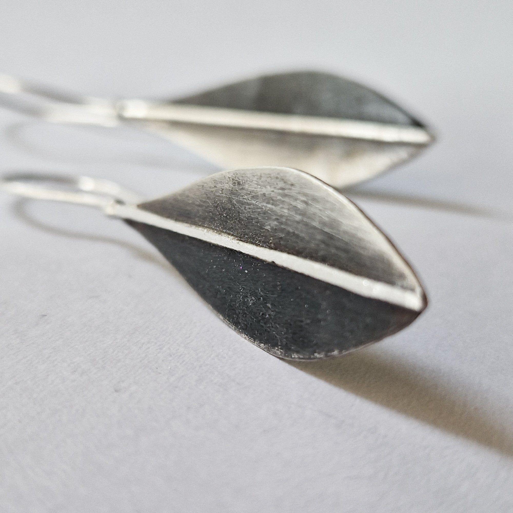 Long silver earrings «Olive Leaves»