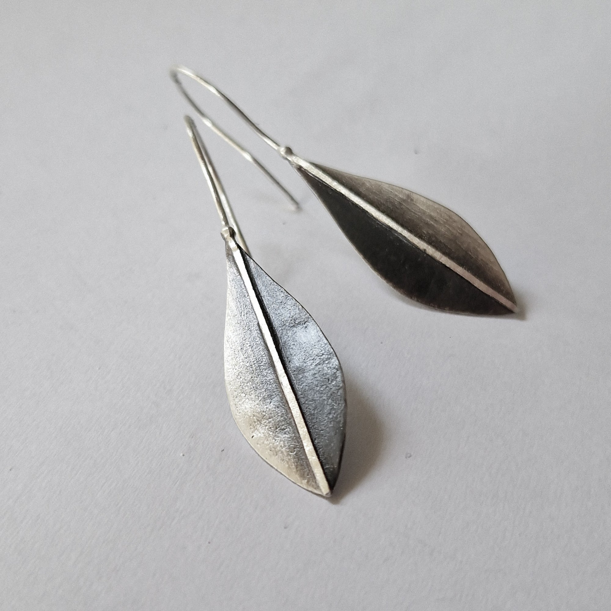 Long silver earrings «Olive Leaves»