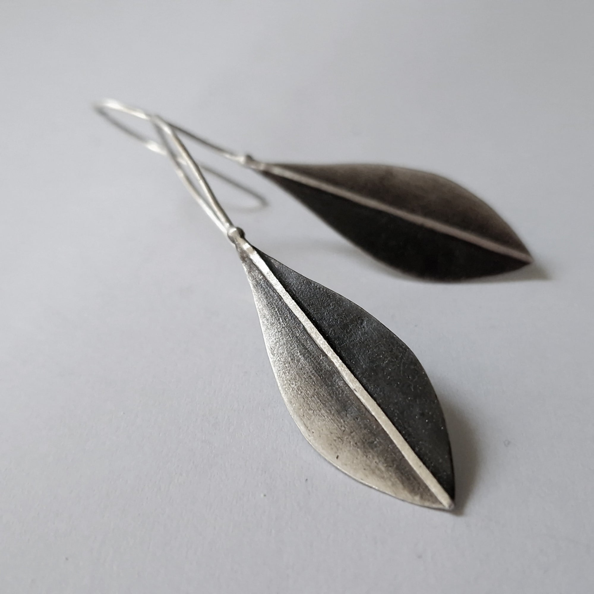 Long silver earrings «Olive Leaves»