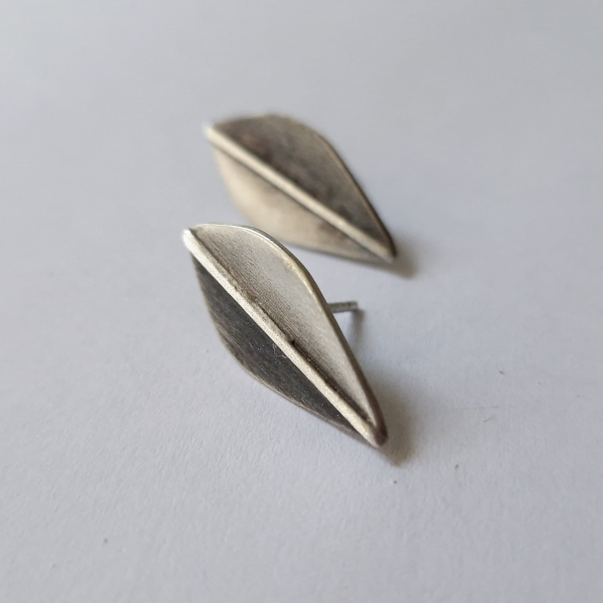 Silver stud earrings «Οlive leaf»