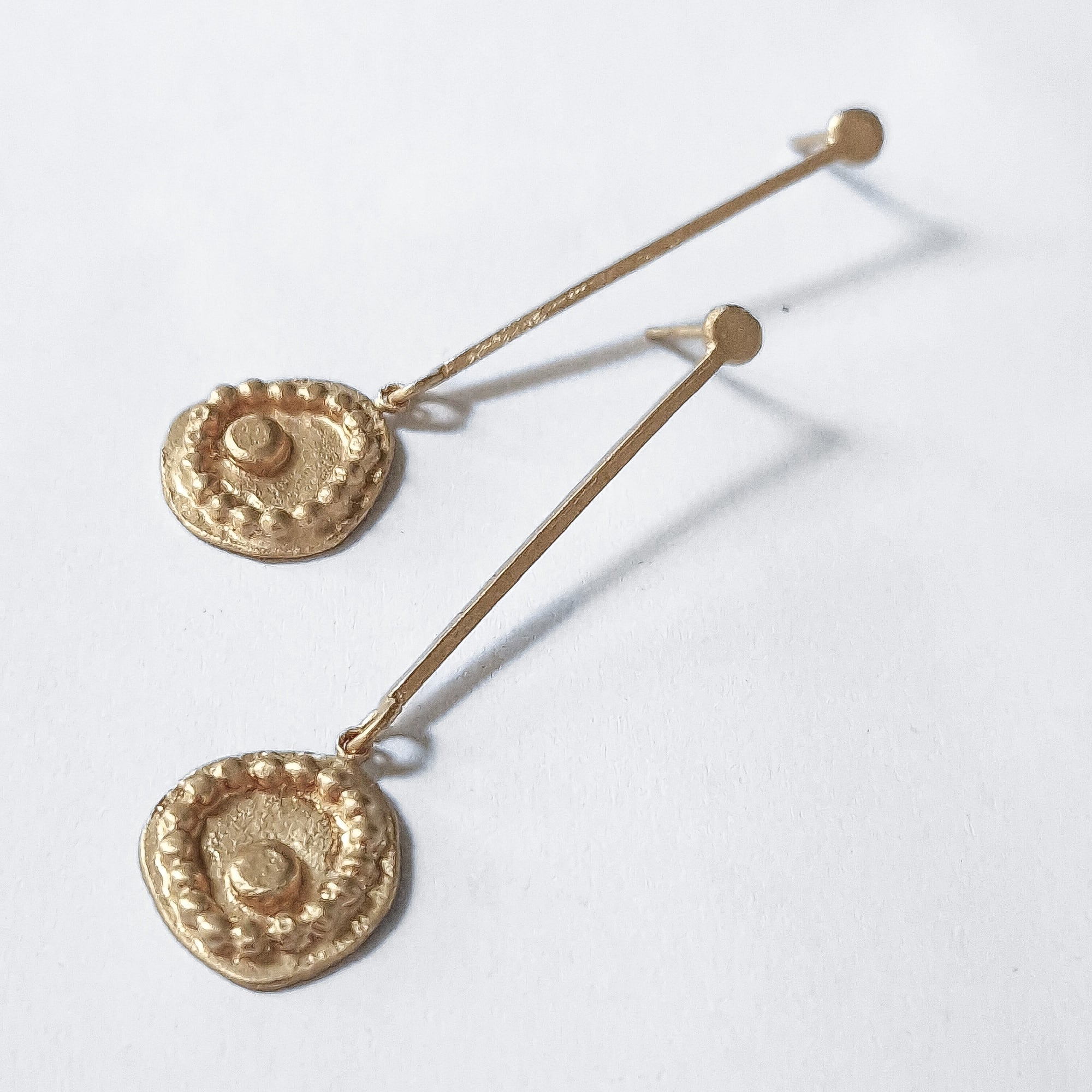 Long, gold-plated, stud earrings, «Dots»