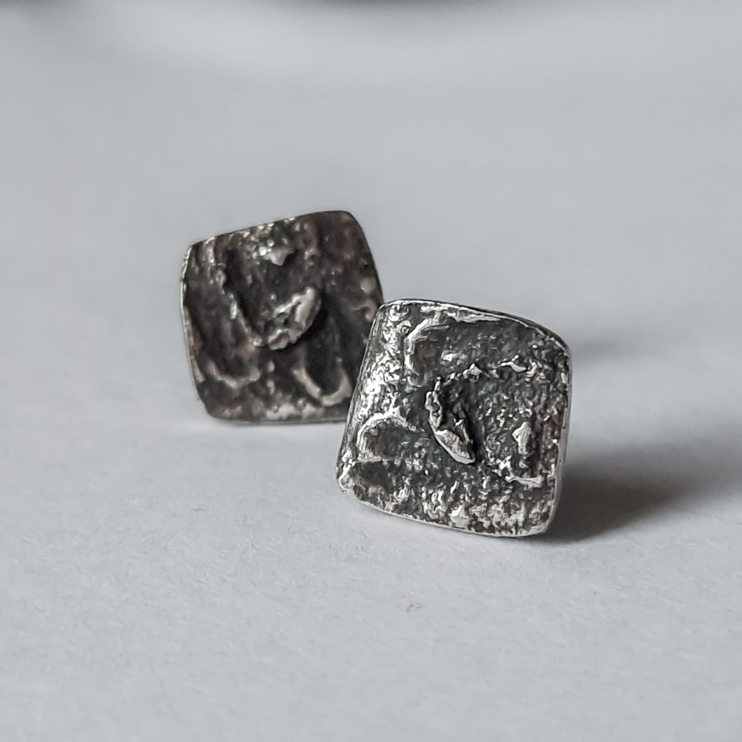 Square silver stud earrings