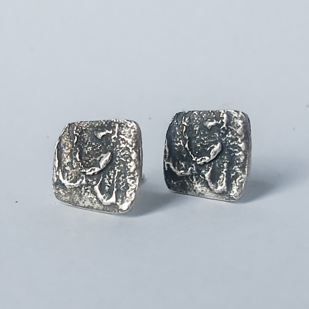 Square silver stud earrings