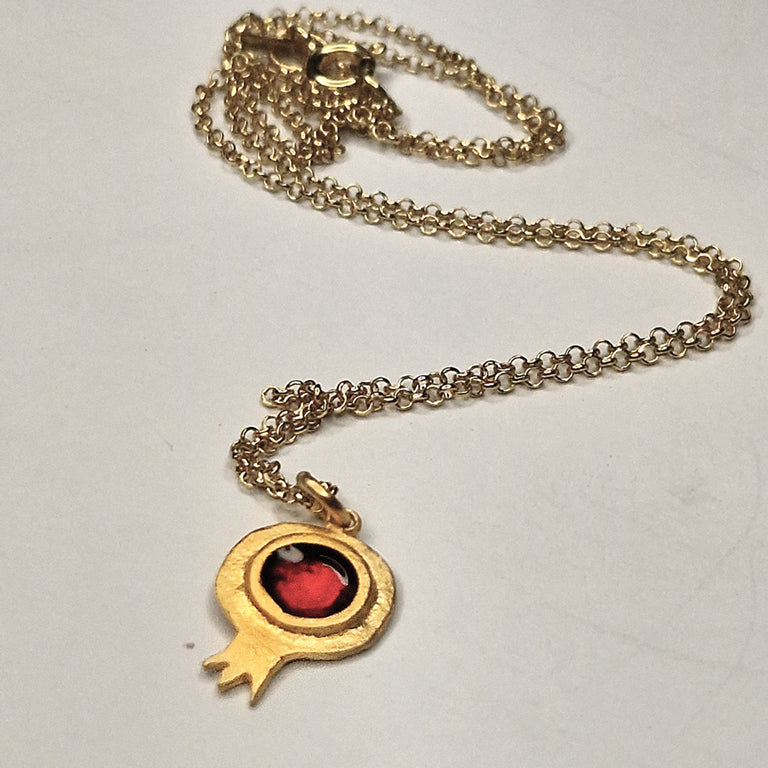 Good luck charm pomegranate necklace with enamel