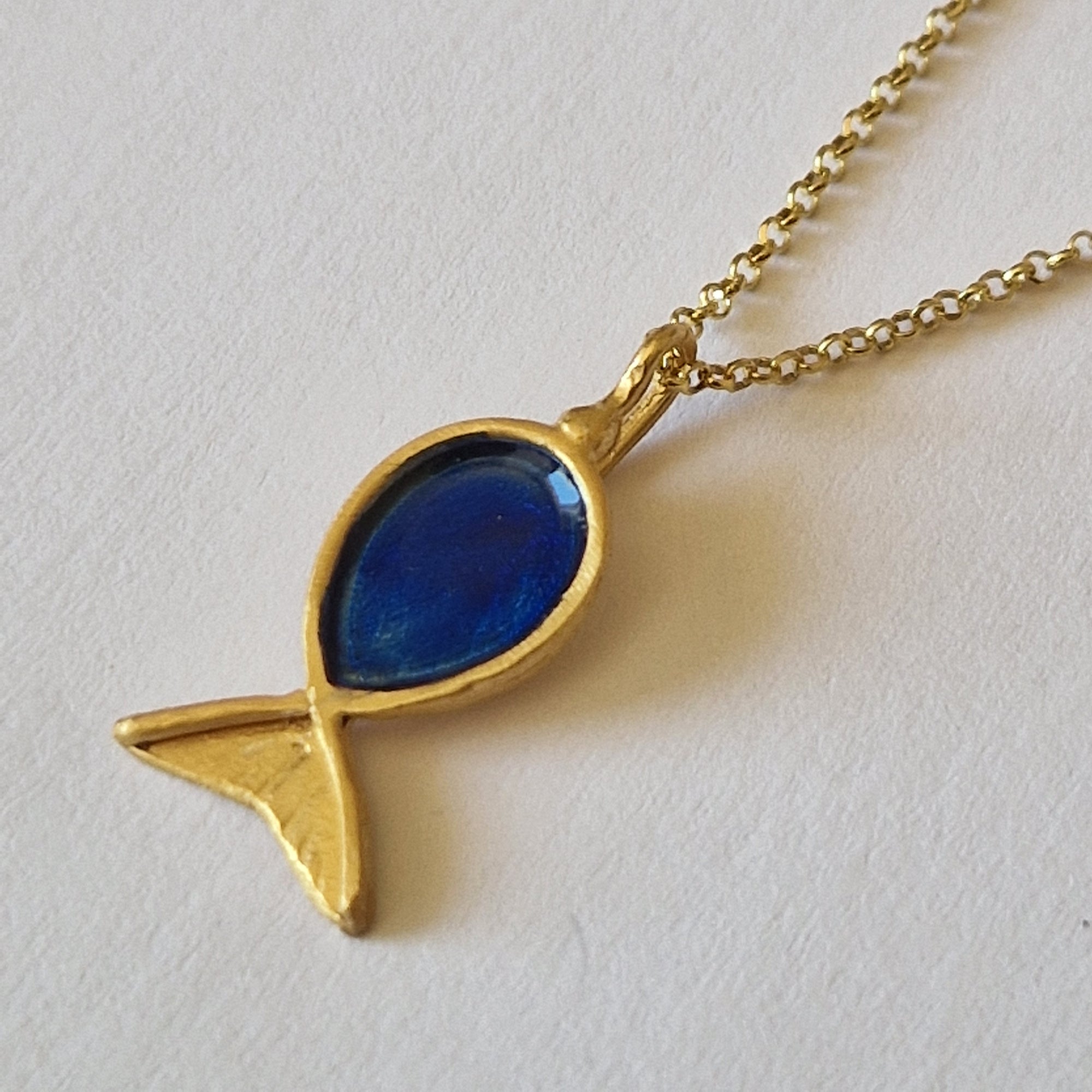 Gold Plated Fish Necklace with Enamel – Handmade Jewelry