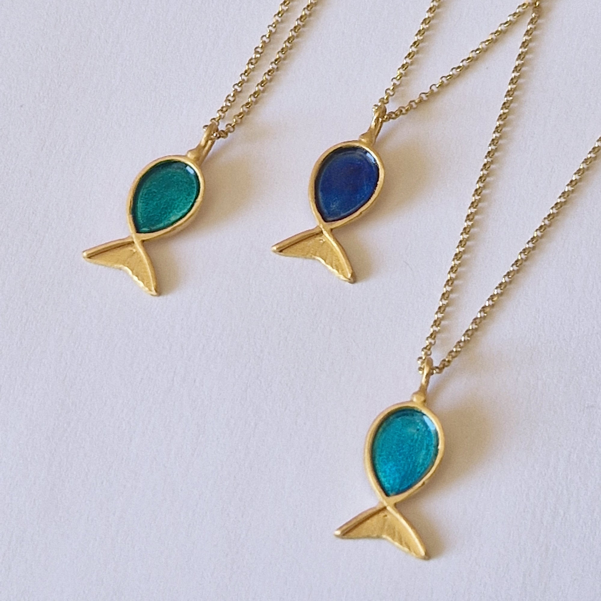 Gold Plated Fish Necklace with Enamel – Handmade Jewelry