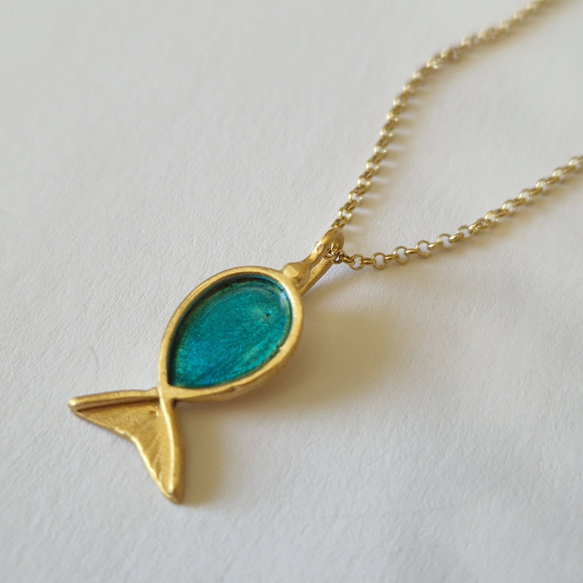Gold Plated Fish Necklace with Enamel – Handmade Jewelry