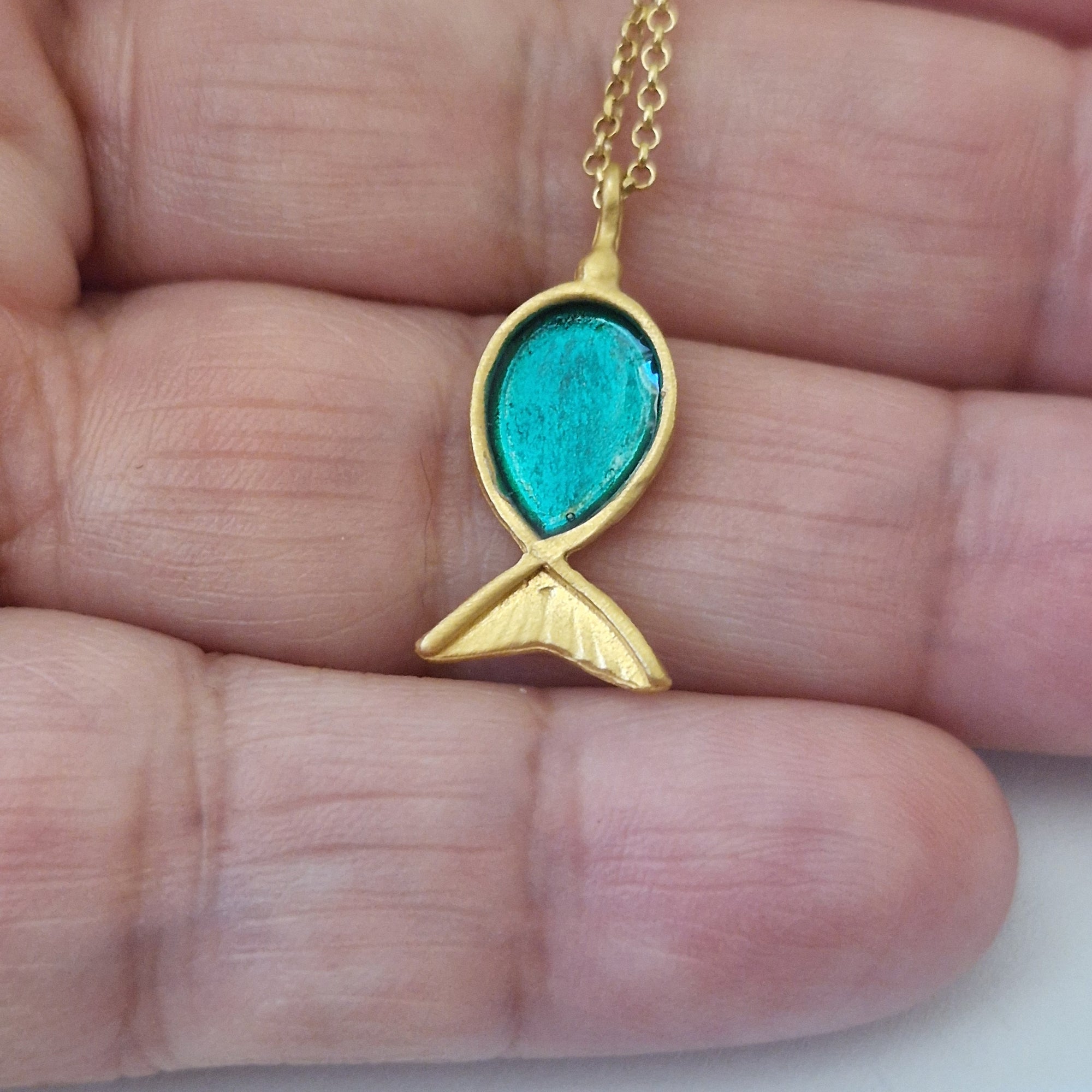 Gold Plated Fish Necklace with Enamel – Handmade Jewelry