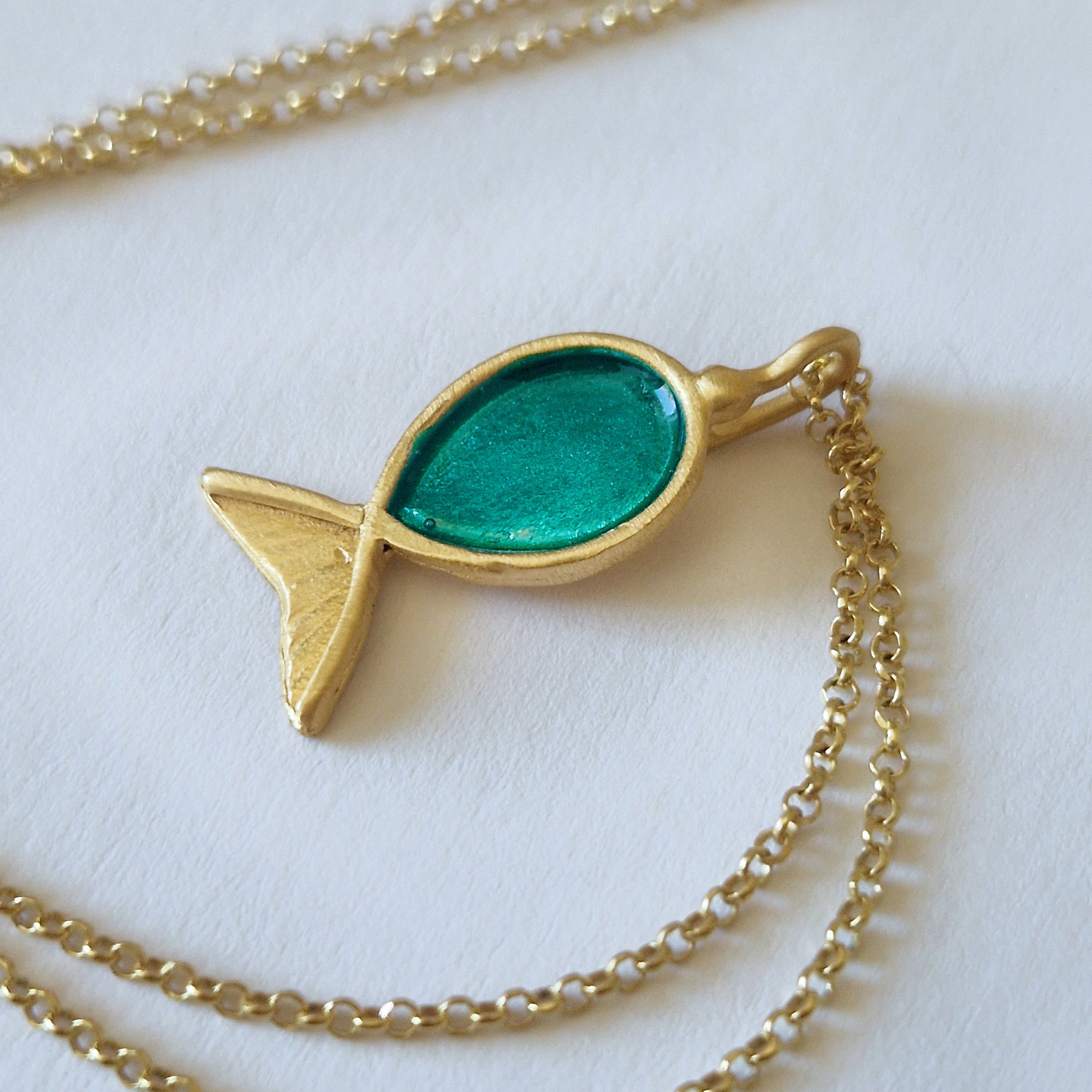 Gold Plated Fish Necklace with Enamel – Handmade Jewelry