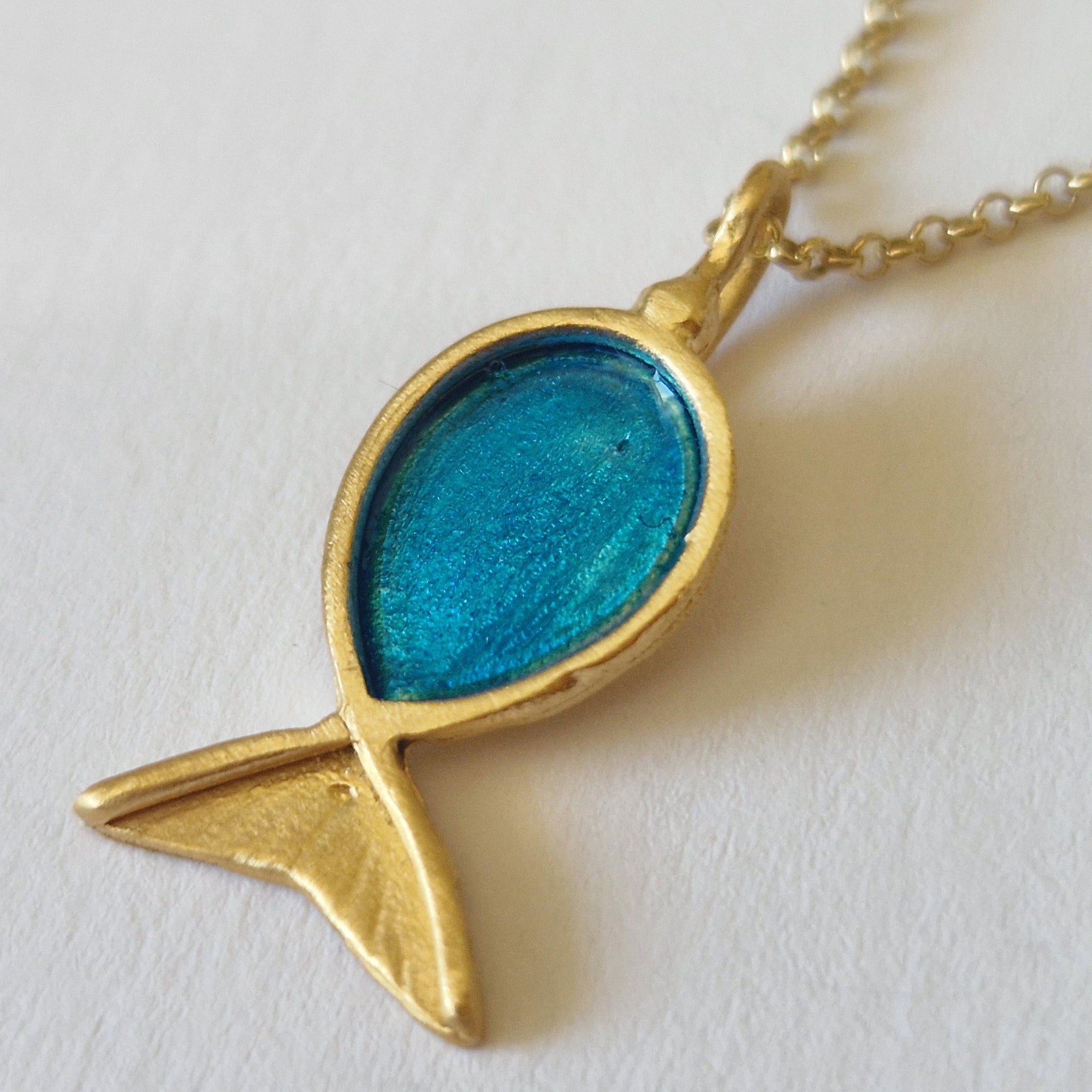 Gold Plated Fish Necklace with Enamel – Handmade Jewelry