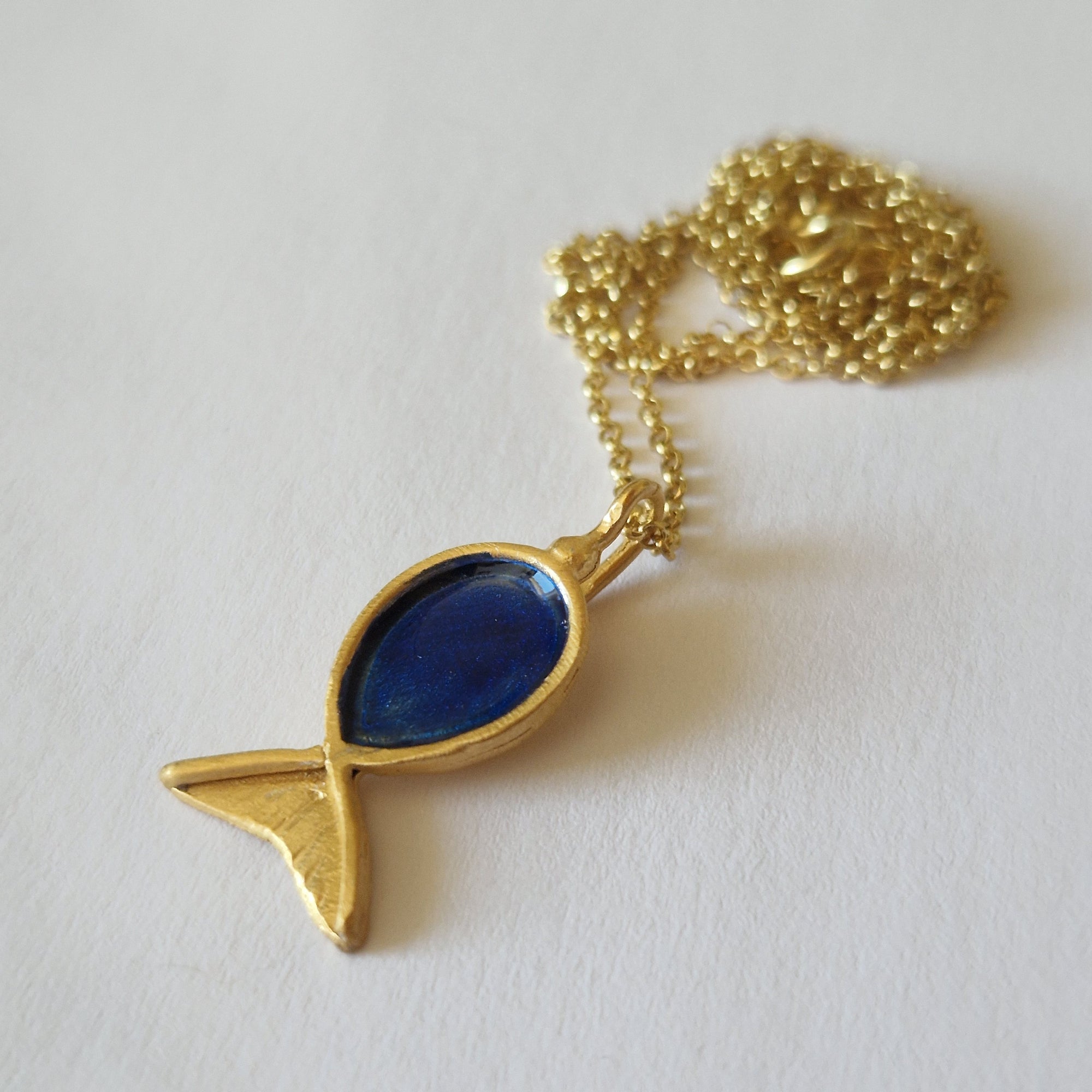 Gold Plated Fish Necklace with Enamel – Handmade Jewelry