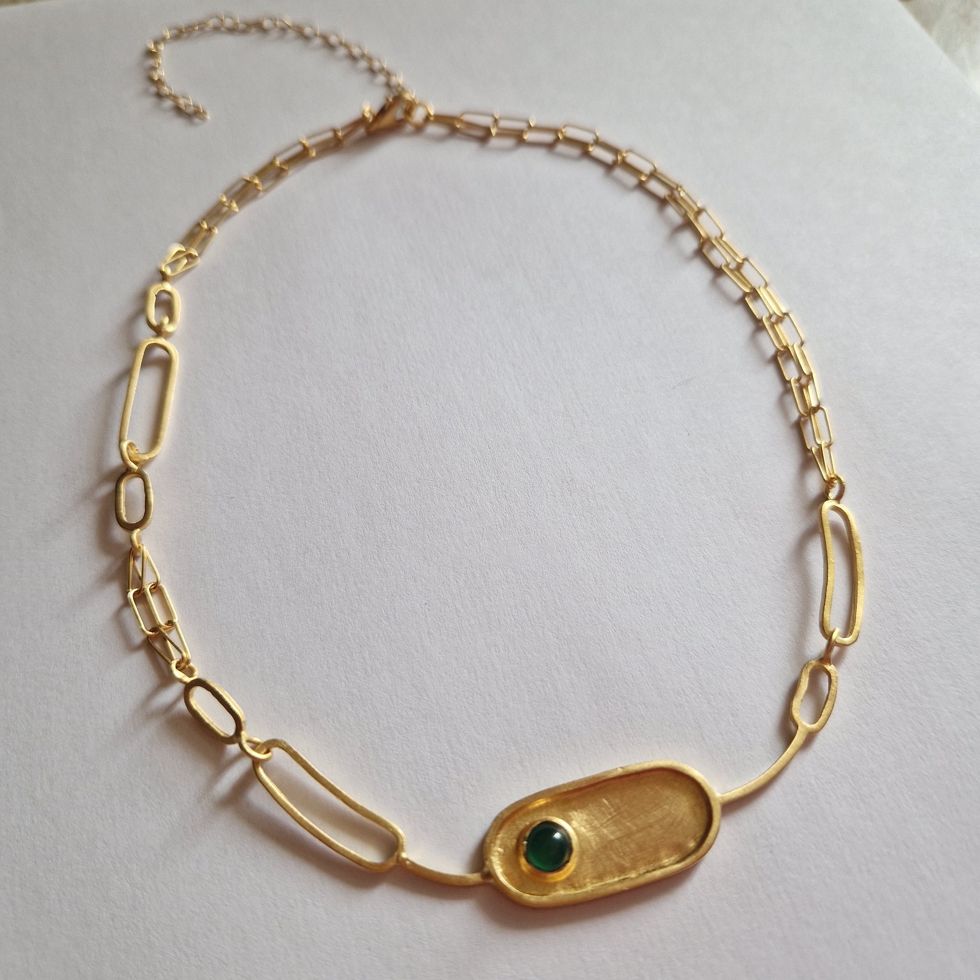 Gold Plated Oval Necklace with Natural Stone
