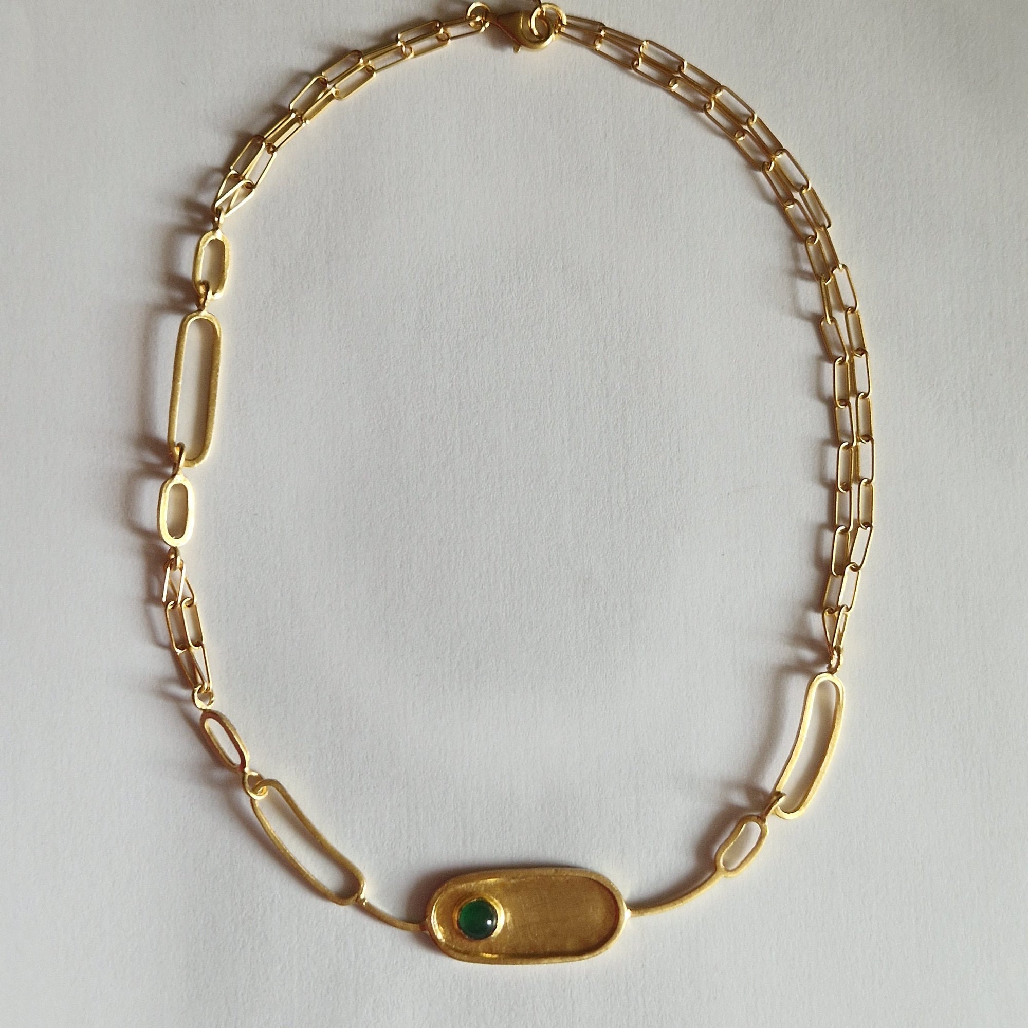 Gold Plated Oval Necklace with Natural Stone