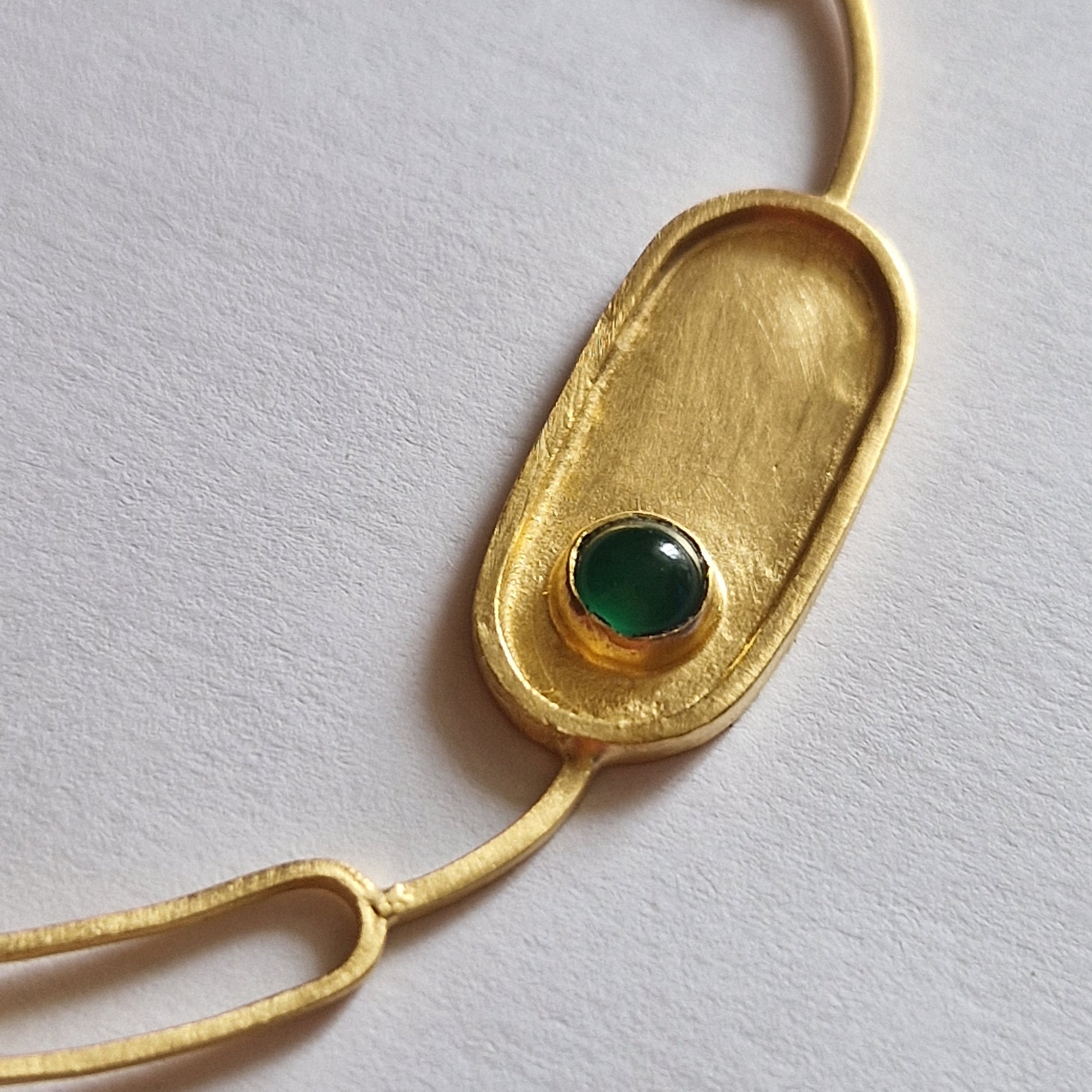 Gold Plated Oval Necklace with Natural Stone