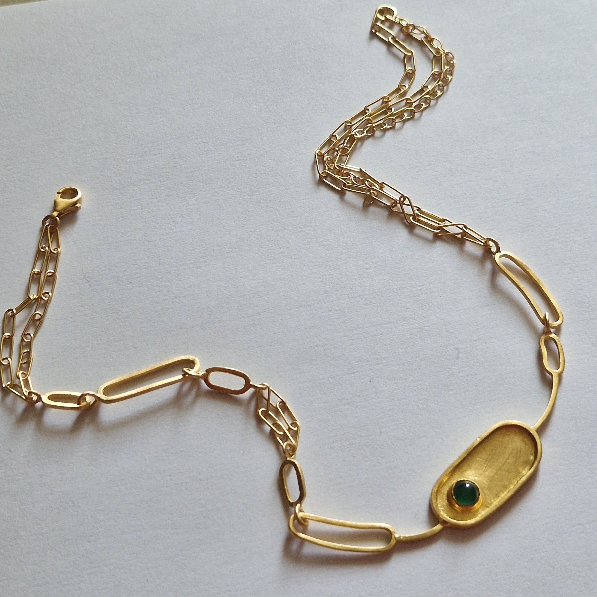 Gold Plated Oval Necklace with Natural Stone
