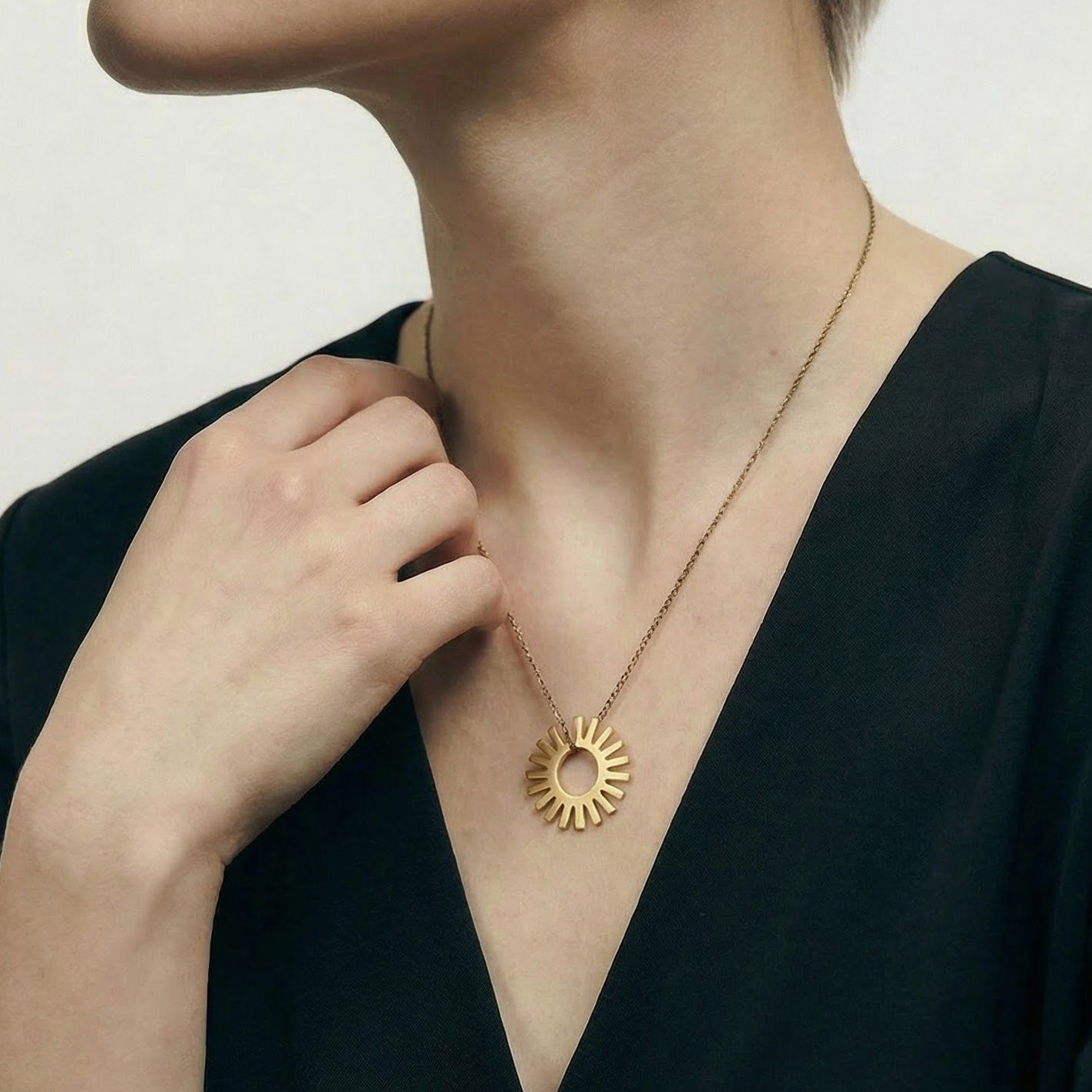 Minimal geometric gold plated Sun necklace