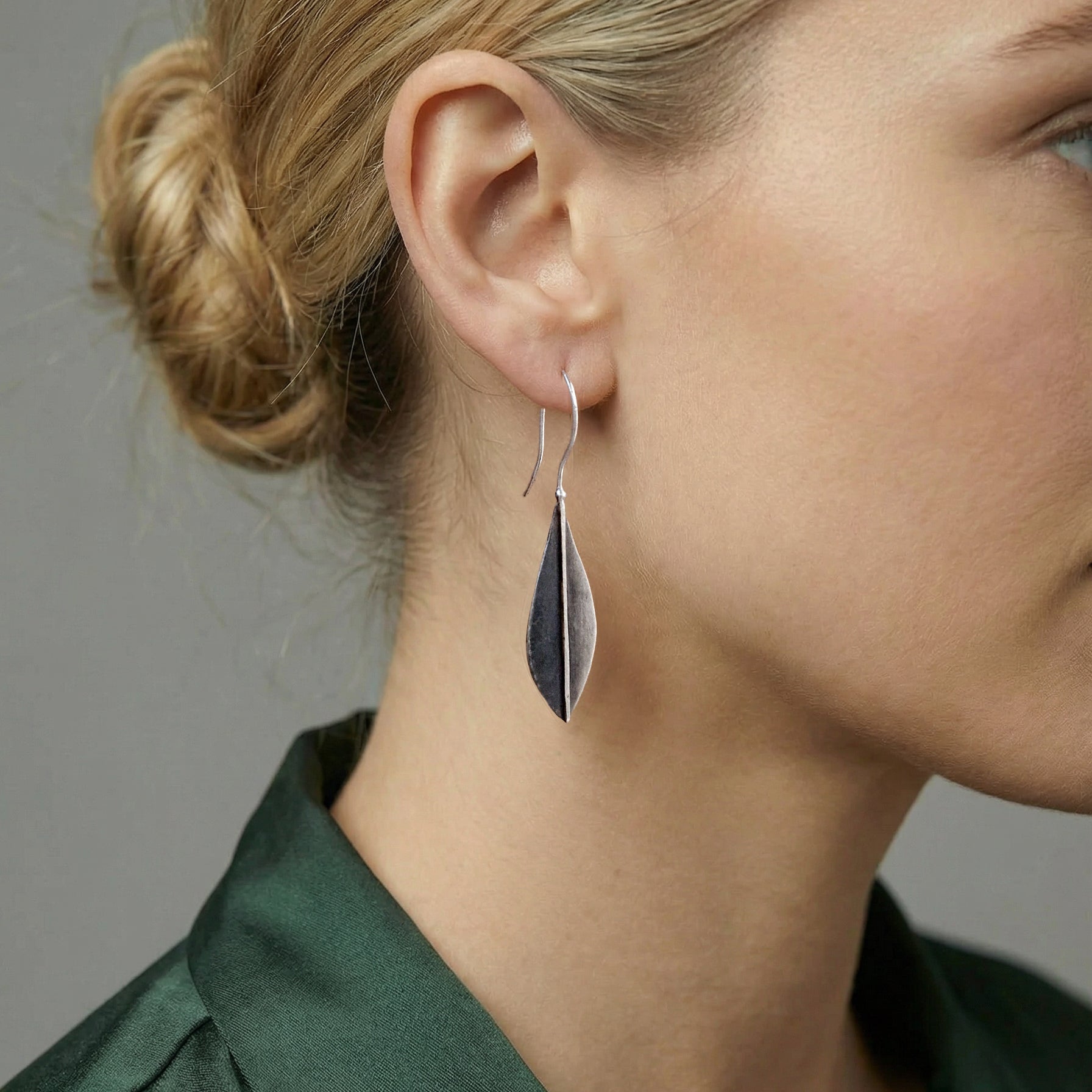 Long silver earrings «Olive Leaves»